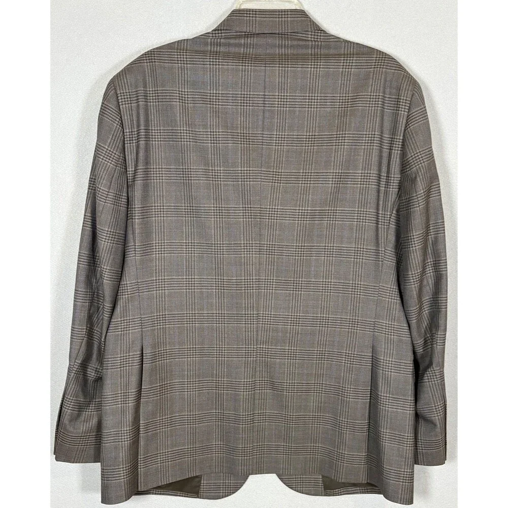 Jos A Bank Blazer Mens 44R Gray Windowpane Tailored Fit Wool Sportscoat